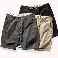 2021 Summer New Casual Shorts Men's Fashion Pure Cotton Washed Old Elastic Twill Fabric Business Knee Length Straight Pants 1