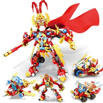 

4 In 1 Monkey King Monkey Block 456Pcs Warrior Mech Building Blocks Standard Small Brick Enlightenment Toys Children Gifts