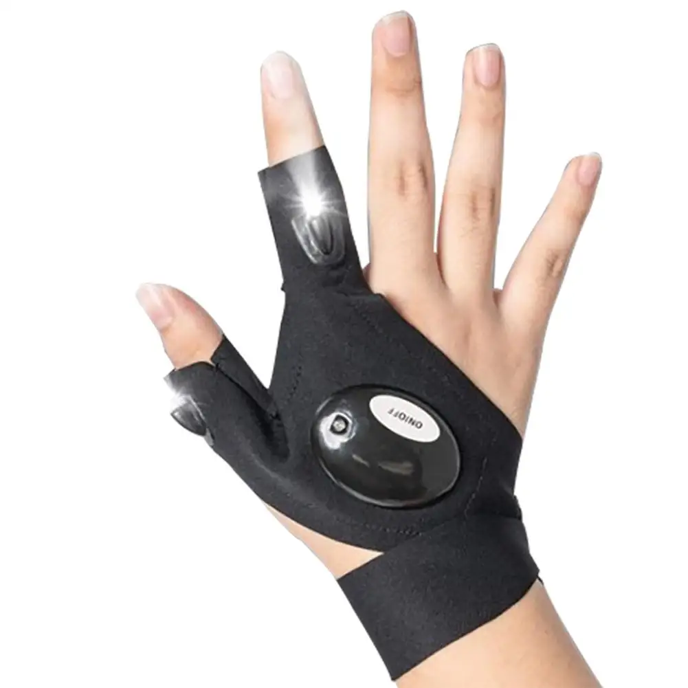 Fingers Half Glove With LED Lights Flashlight Outdoors Gear Fishing Night W5U7 