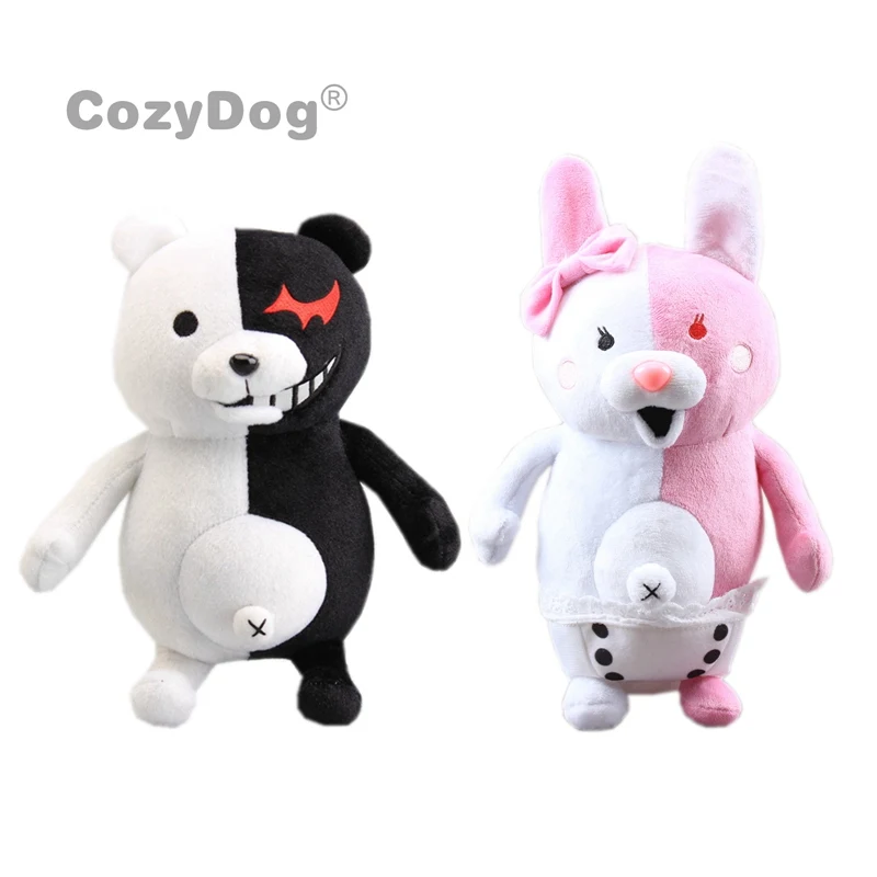 2 Pcs/set 28 cm Game Monokuma Plush Toys Peluche Kawaii Pink Rabbits Bear Black & White Bear Soft Stuffed Dolls Women Kids Gift