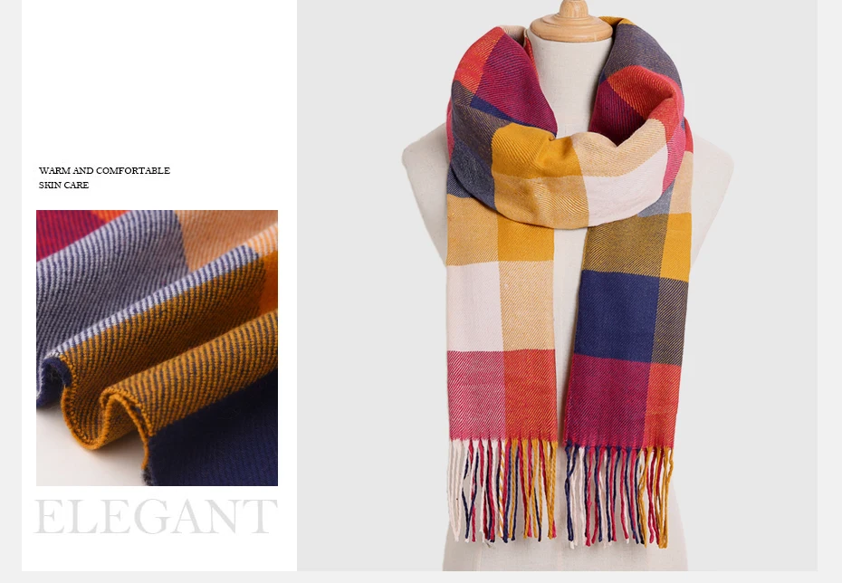 Plaid Winter Scarf Women Warm Foulard Solid Scarves Fashion Casual Scarfs Cashmere Bufandas Hombre