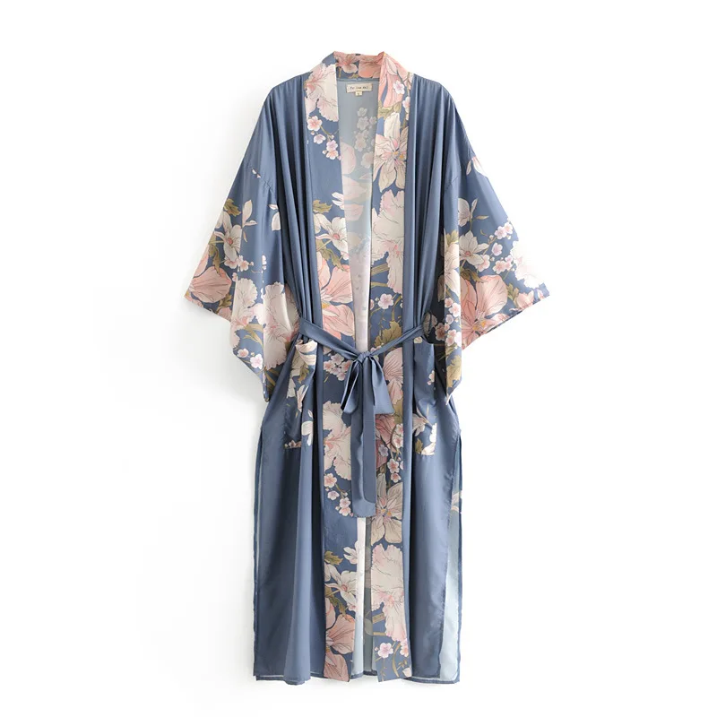 Super Chic Maxi kimono Boho Long blouse tops summer Cardigan Floral Print Beach Robe Wide Sleeve Kimono Women tops new kaftan