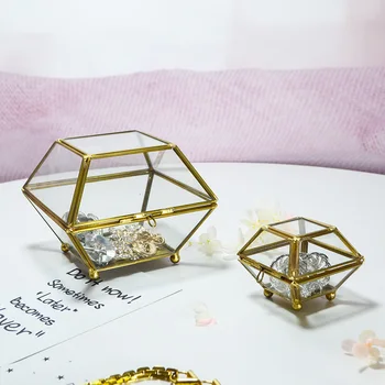 

Geometric Shape Metal Glass Box With Lid Jewelry Transparent Storage Box Wedding Ring Box Surprise Gift Box For Girlfriend