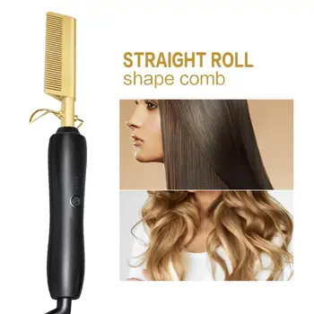 

High Heat Pressing Hot Comb Titanium Alloy Hair Straightener&Curling Hair Styling Gold Flat Iron Comb Hair Styling Straightener