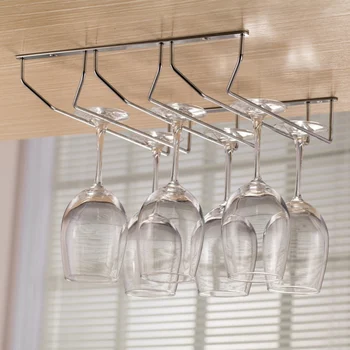

NEW20 Upside Down Wine Glass Rack Creative Hanging Goblet Rack Bar Hanging Glass Rack Wine Glass Rack 34cm Chrome-three Rows