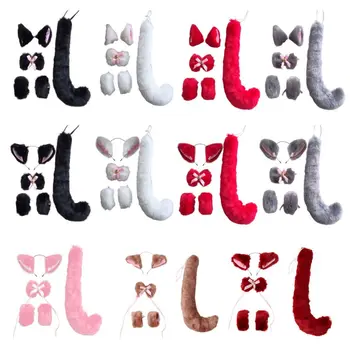 

Fluffy Plush Cat Ears Maid Cosplay Costume Bandana Hairpins Collar Bracelet Tail