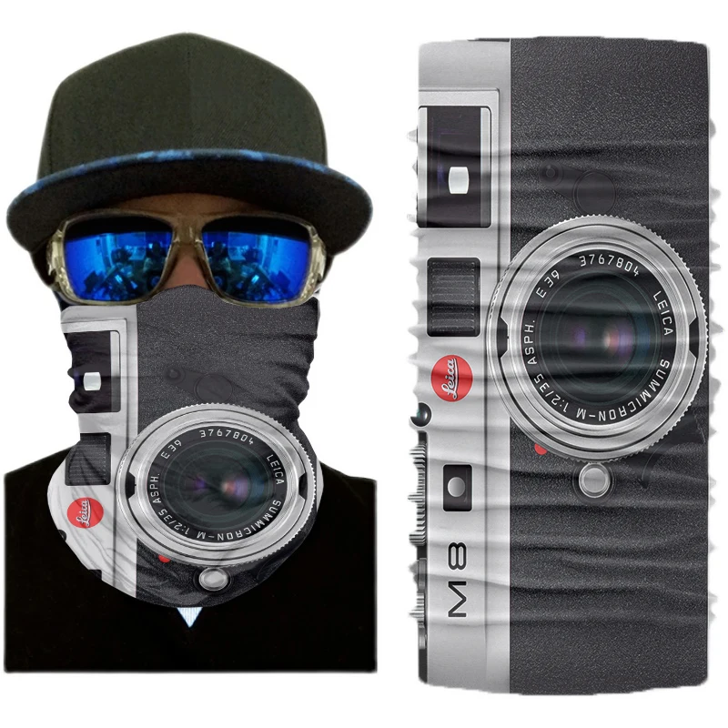 New 3D Printed Camera Tube Scarf Fun Face Shield Warm Motorcycle Neck Scarf For Men Multifunctional Magic Seamless Cover Bandana head scarf men