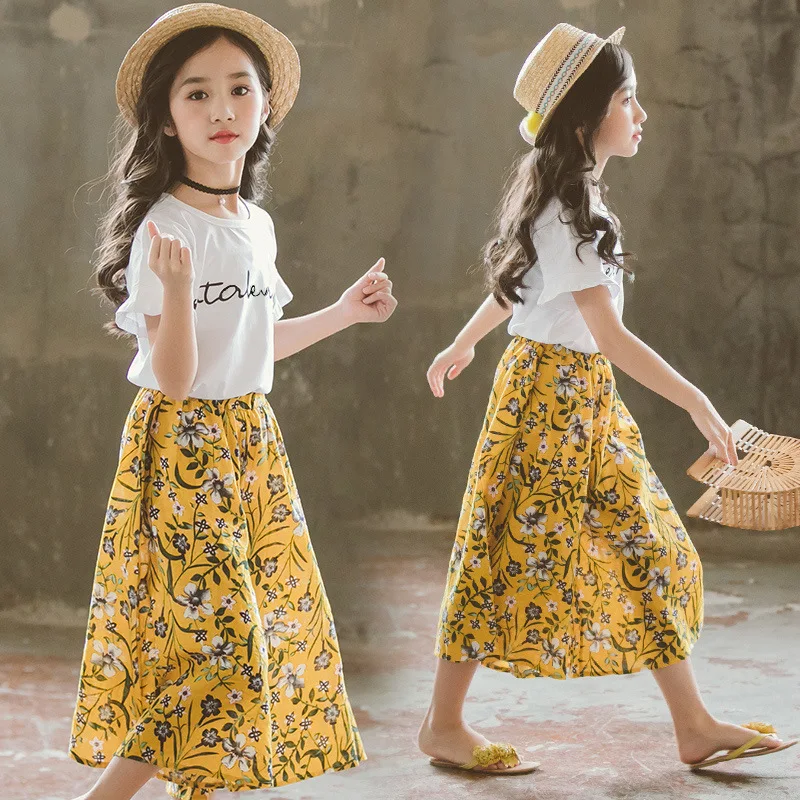 

2019 Summer New Style Childrenswear Girls Fashion Loose Pants Set GIRL'S Floral Piece Children Summer Wear Clothes