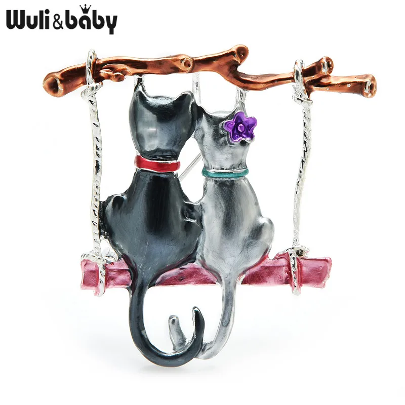 Женская эмалированная брошь Wuli &amp baby в виде качающегося кота животного для