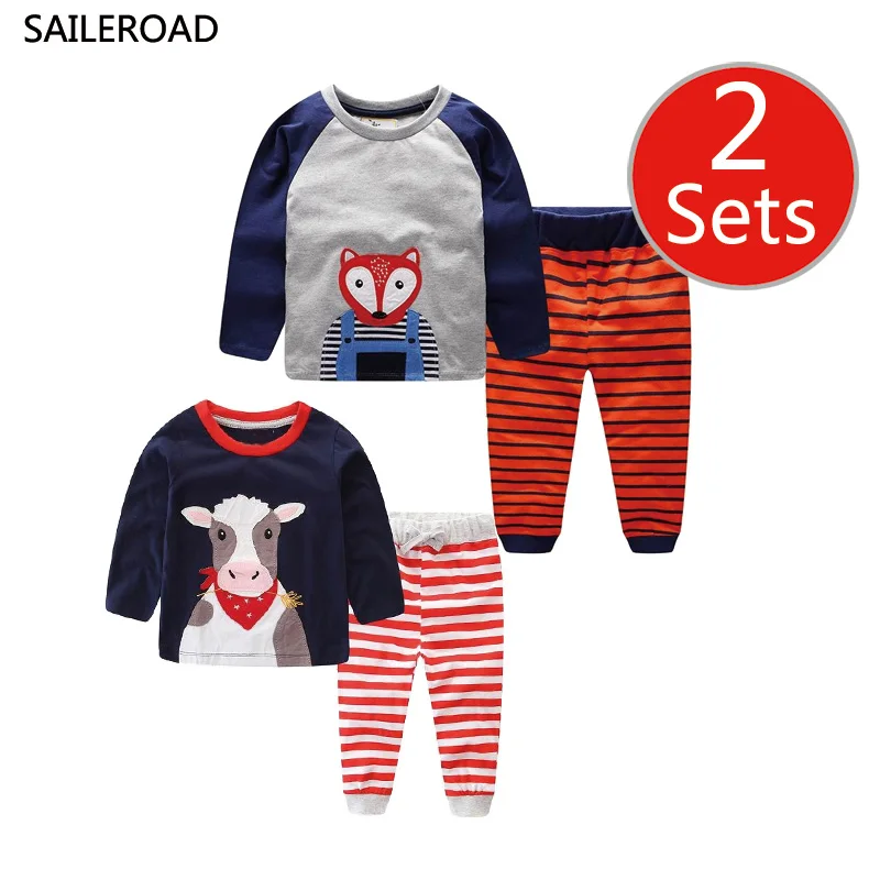 8119.8136 SAILEROAD/комплект из 2 предметов, хлопковый комплект одежды с длинными рукавами, весенне-осенний детский пижамный комплект, комплект одежды для маленьких девочек и мальчиков, полосатая одежда для девочек - Цвет: 8119.8136
