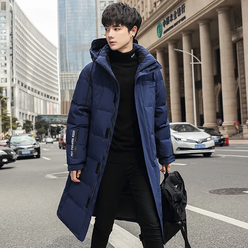 Men's new 2021 plush and thick casual fashion long white duck down down jacket windproof and snow proof travel brand warm coat