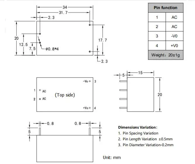 3W dim. and weight