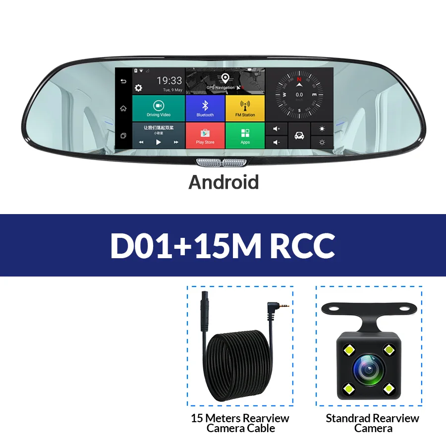 E-ACE 3G " сенсорный Автомобильный видеорегистратор Камера gps Bluetooth двойной объектив зеркало заднего вида Android 5,0 видео регистратор Full HD 1080P авто видеорегистратор - Название цвета: D01-15M RCC