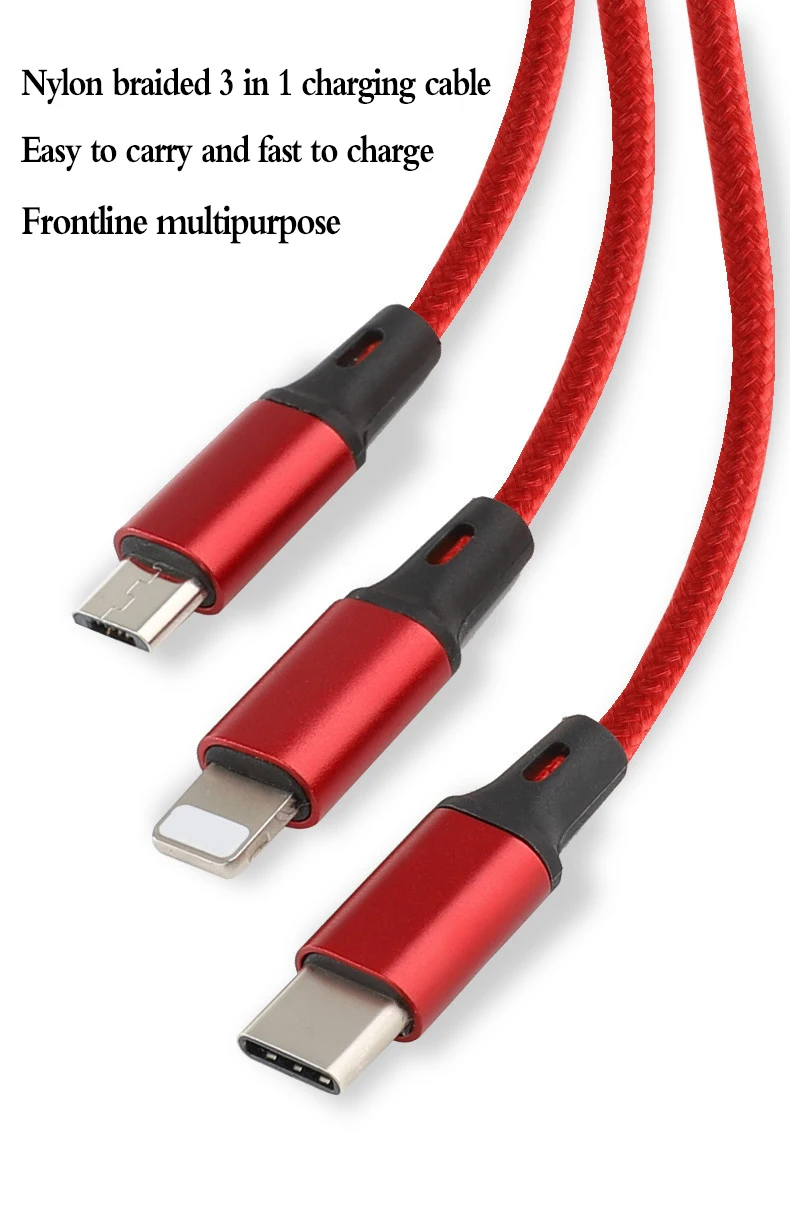 3 в 1 Многофункциональный зарядный кабель 1,2 м USB кабель ультра-растягивающийся три кабель для передачи данных для мобильного телефона тип-c металлический три в одном