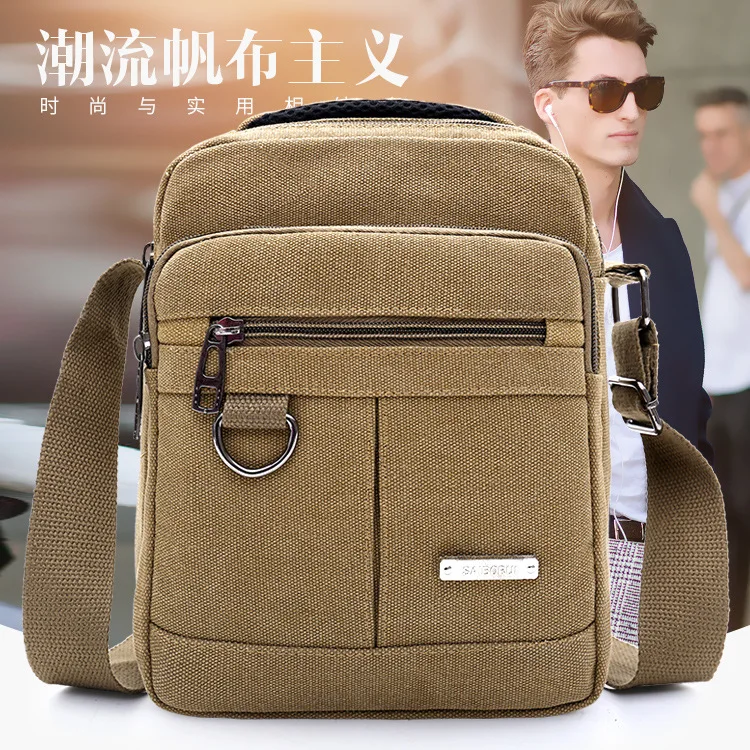 

2019 Spring Summer New Style Canvas Wear-Resistant MEN'S Single-shoulder Bag Casual Simple Solid Color Shoulder Bag