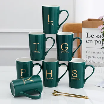 

Creative Printed Letter Ceramic coffee Mug Couple's Coffee Cup with Lid Spoon Ceramic Cup Office Cup