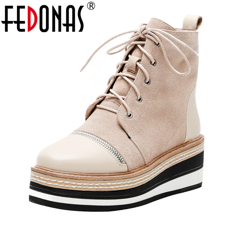 

FEDONAS Warm Autumn Winter Women Ankle Boots Genuine Leather High Heels Platforms Party Shoes Woman Short Riding Boots Female