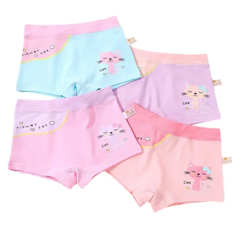 Kids Girls Cotton Boxer Briefs Cartoon Cat Printed Toddler