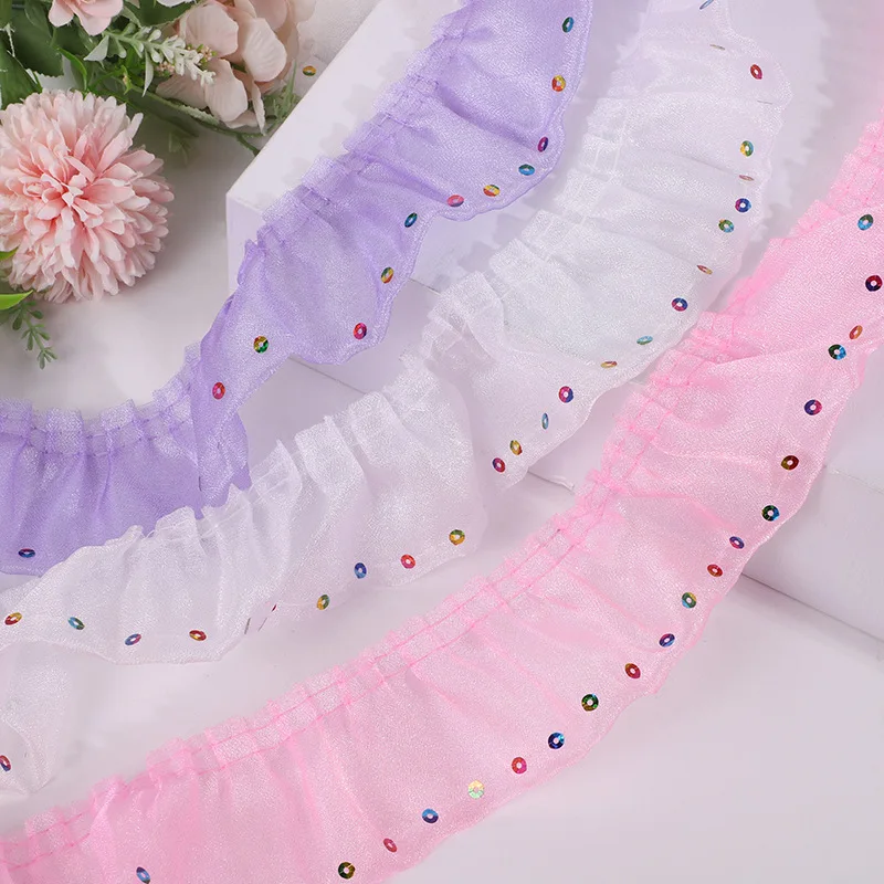 

3YD 60mm half-folded colorful cloud yarn with colorful sequins, wedding toys and accessories lace