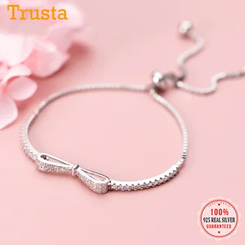 

Trustdavis Real 925 Sterling Silver Fashion Bowknot Dazzling CZ Box Chain Bracelet For Women Wedding Party Fine Jewelry DS1100