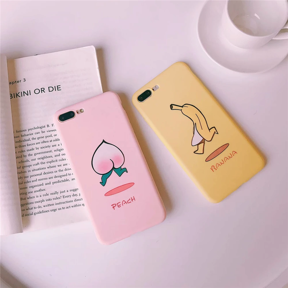 

Candy Color peach Cases on for IPhone 10 X XR XS MAX 6 6s 7 8 Plus Soft Silicon Back Cover Colorful banana Pattern Shell Fundas