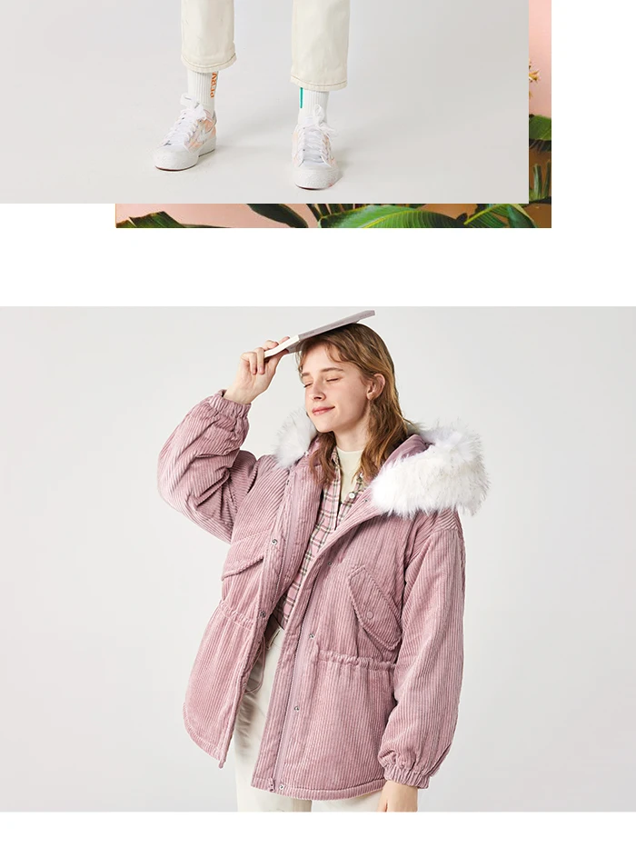 SEMIR, женская зимняя парка, новинка, Ретро стиль, вельвет, хлопок, для женщин, Корейская версия, свободное, с капюшоном, Parker, хлопковое пальто