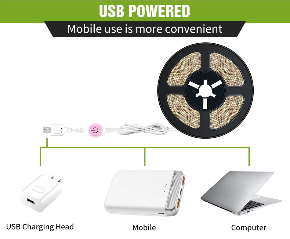 Светодиодная лента с USB 5 В, зеркальный светильник, бесступенчатая лампа с регулируемой яркостью для шкафа, 50 см, 1 м, 2 м, 3 м, 4 м, 5 м, водонепроницаемый Светодиодный светильник для ванной, светодиодный настенный светильник