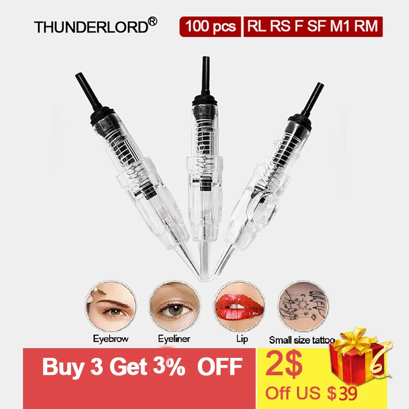 

100PCS Tattoo Needles Mix Set rl agujas tattoo cartridge needle RL RS F SF M1 RM micro needle for Permanent makeup machine