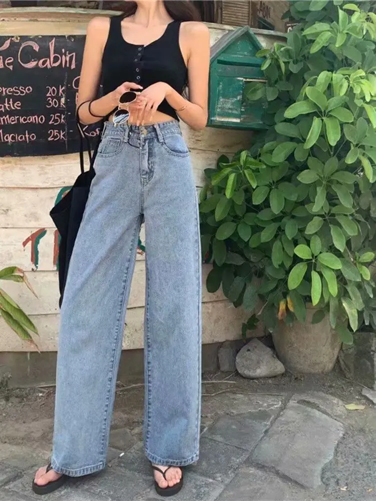 LIBERJOG WomanJeans широкие брюки повседневные свободные прямо, канистра весна осень джинсовые штаны винтажные брюки женские