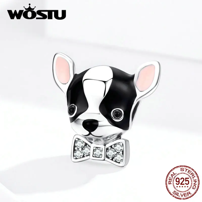 WOSTU, настоящее 925 пробы, серебро, чихуахуа, милая собака, бусины, подвески в виде животных, подходят к оригинальному браслету, серебро 925, ювелирные изделия BKC1310
