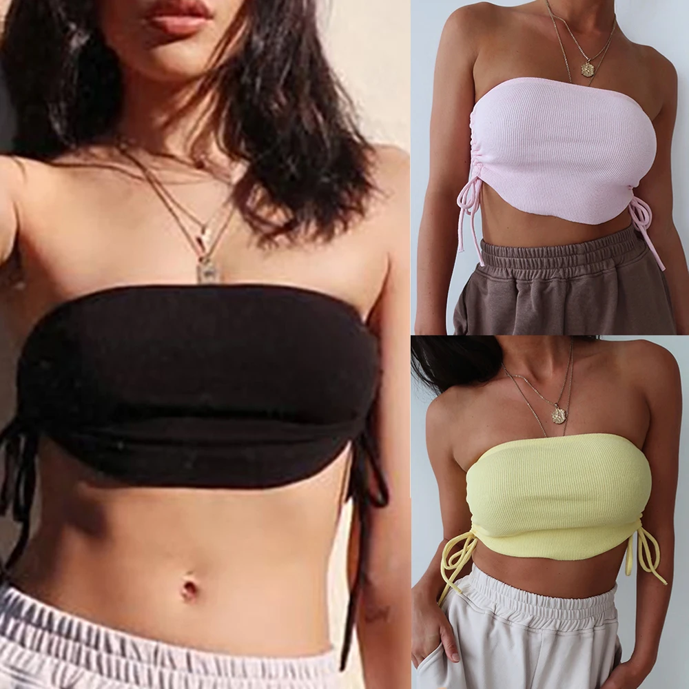 Womens Bralette Bow ties Off-shoulder Vest Tops Tank Tops Bras Bustier ruched Bowknot
