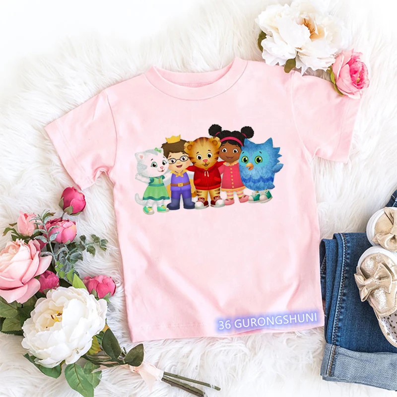 Kawaii Girls T-Shirt Funny Daniel Tiger’S Neighborhood Cartoon Print Baby Girls Clothes Fashion Children’S Tshirt Pink Shirt Top 3