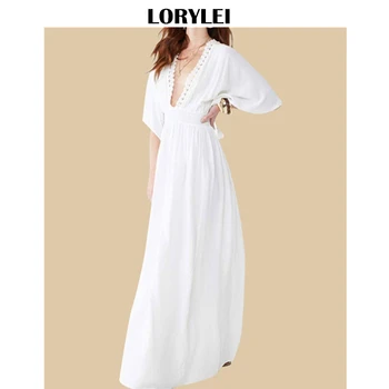

Oversize Women Summer Beachwear Long Kaftan Beach Dress White Cotton Tunic Bathing Suit Cover-ups Bikini Wrap Cover up Q883