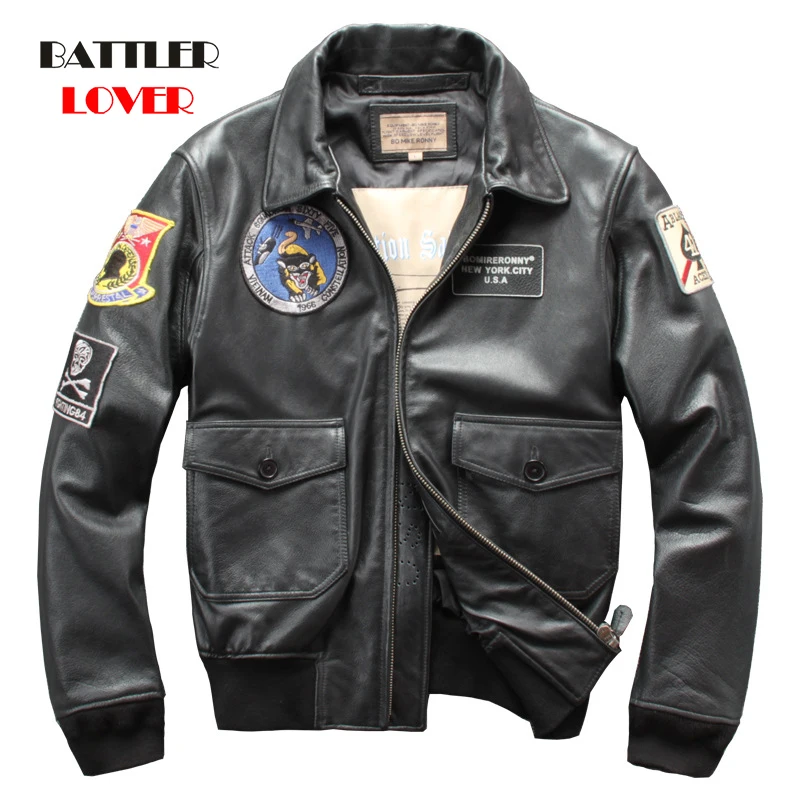 2020 Genuine Cow Leather Jacket Men Top Gun Air Force A2 Pilot Jacket Winter Thick Warm Cowhide Military Coat Russia Winter Coat