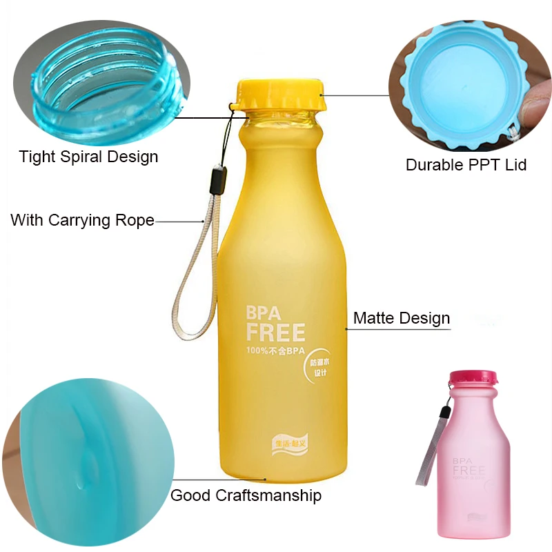 550ML Candy-Colored Drinkware Leak-proof Plastic Portable Non-breakable Soda Bottle Sealed Water Cup Beverage Water Bottle water bottle,sports water bottle,sports bottle,plastic water bottle,plastic cup