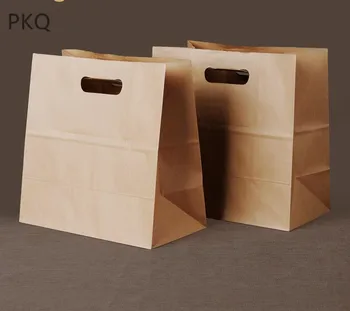 

50pcs 15*28*29cm Kraft Paper Takeout Bag Oil Proof Kraft Paper Doggy Bag Environmental Protection Health Breakfast Bakery Bag