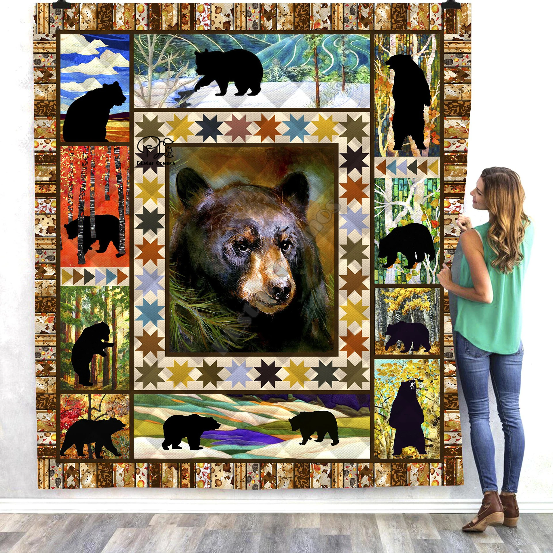 

Black Native Indian Viking Tattoo Bear 3D Quilt Blanket Bedding Throw Soft Warm Thin Office Blanket With Cotton style-6