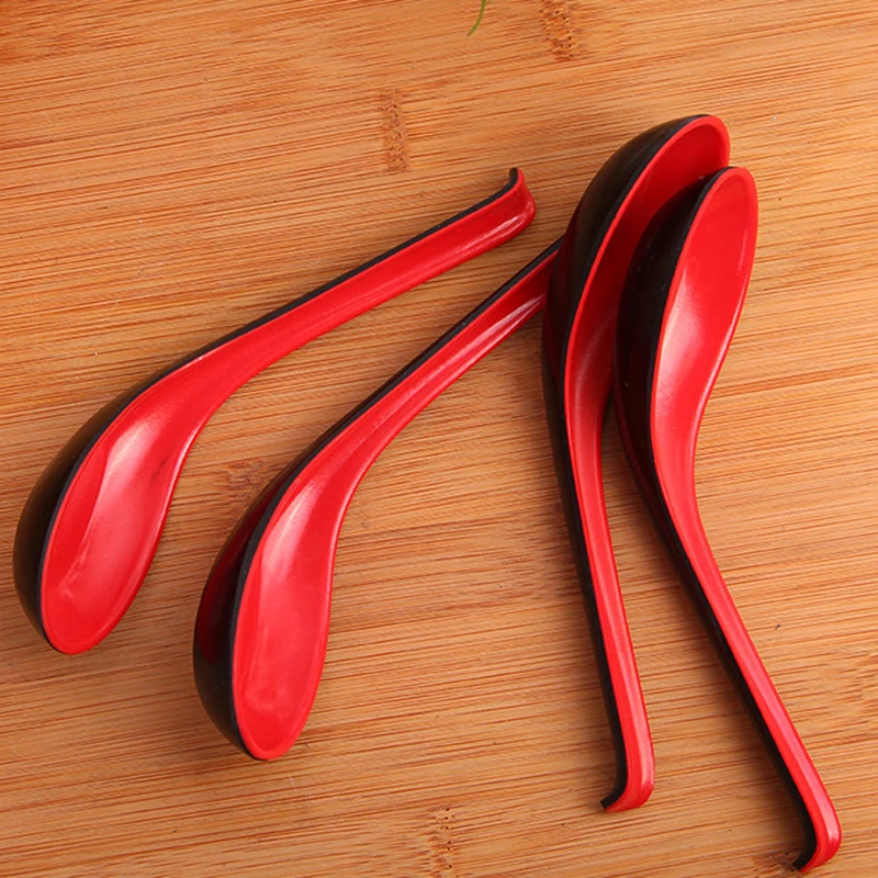 2pcs Plastic Spoon Home Flatware Porridge Bowl Chinese Dinner Spoon