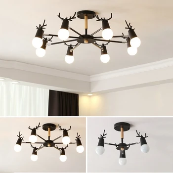 

Modern Wood Chandelier Horn Deer Lampshade Kids Room Girl Room Chandelier Black White Pink Chandelier Led Salon Lighting E27 AC