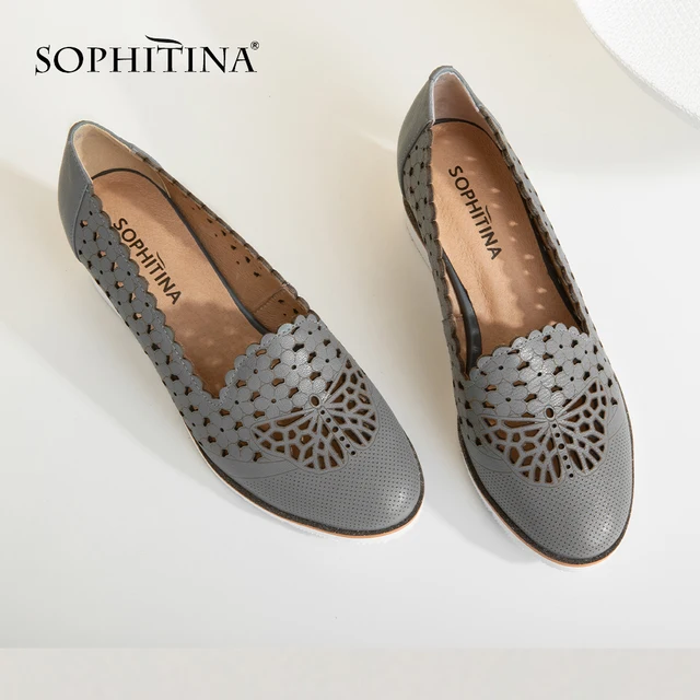 $US $42.70 SOPHITINA Women's New Pumps High Wedges Genuine Leather Hollowing Out Round Toe Casual Shoes Handma