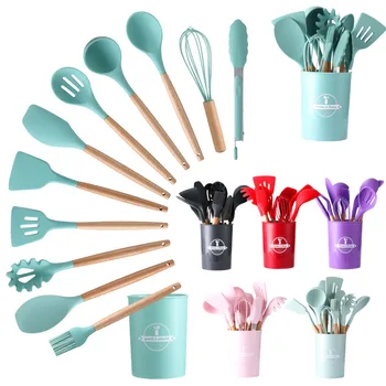 

Kitchen Set Storage Box Tools for Kitchen Silicone Scraper Kitchenware Cooking Non-stick Silicone Kitchenware with Wooden Handle