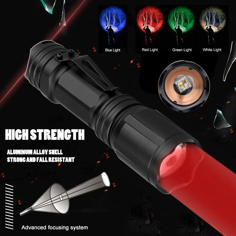 

Hunting flashlight 4 Color In 1 Multi-Color White/Green/Red/BLUE Aluminum Torch Lamp Tactical Flashlight For 18650 battery