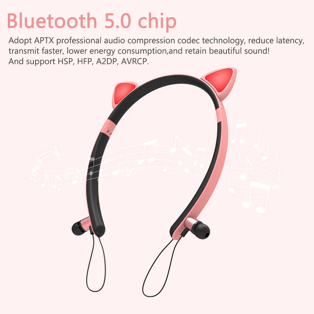 Girls Magnetic Absorption Luminous Cat Ear Noise Cancelling Led With Mic Cute Bluetooth 5 0 Gift HiFi Stereo Wireless Headphones