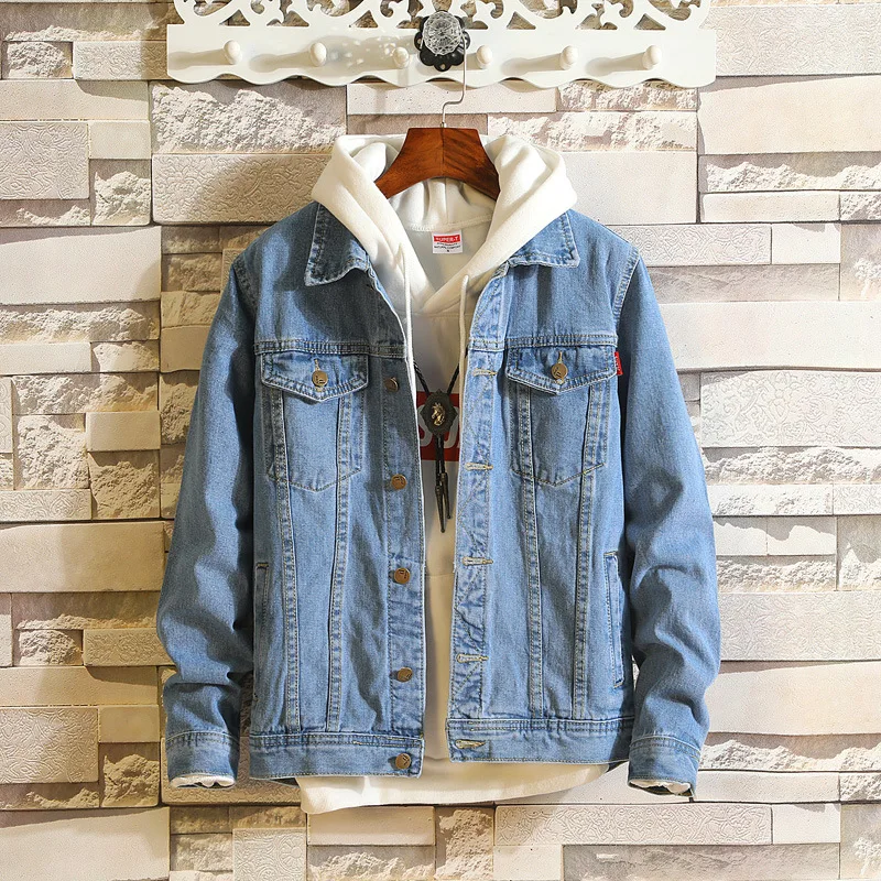 

2019 Spring And Autumn New Style Men Cowboy Jacket Korean-style Trend of Fashion Slim Fit Fold-down Collar Single Breasted Cowbo