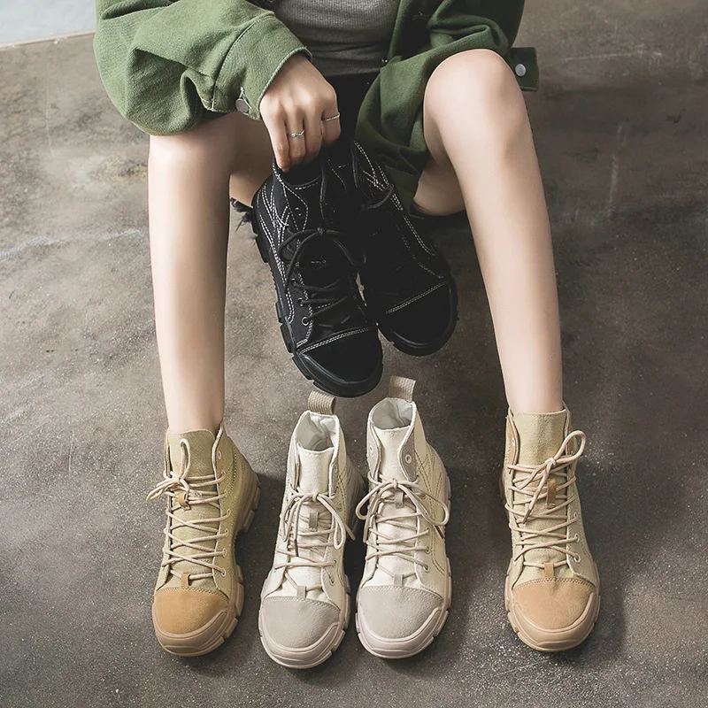 

Autumn And Winter New Style Tube Boots Warm round-Toe Waterproof Platform Semi-high Heeled Lace-up Martin Boots Belt Buckle Comb