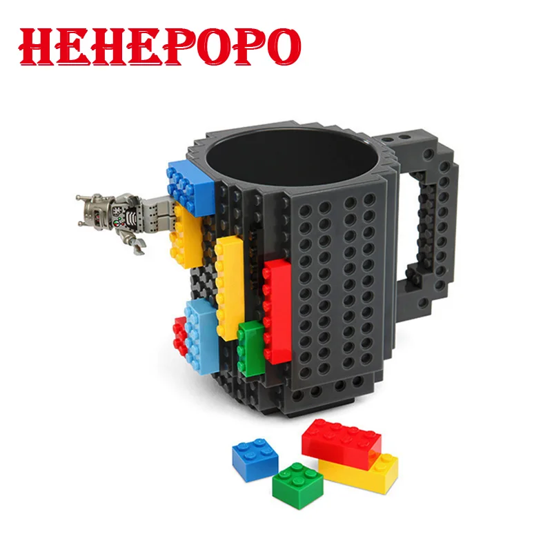 Серый Красный синий зеленый оранжевый посуда для напитков строительные блоки бутылка DIY блок кирпичная кружка сборка-на кирпичной кружке Тип кофейной чашки творческие подарки - Цвет: Серый