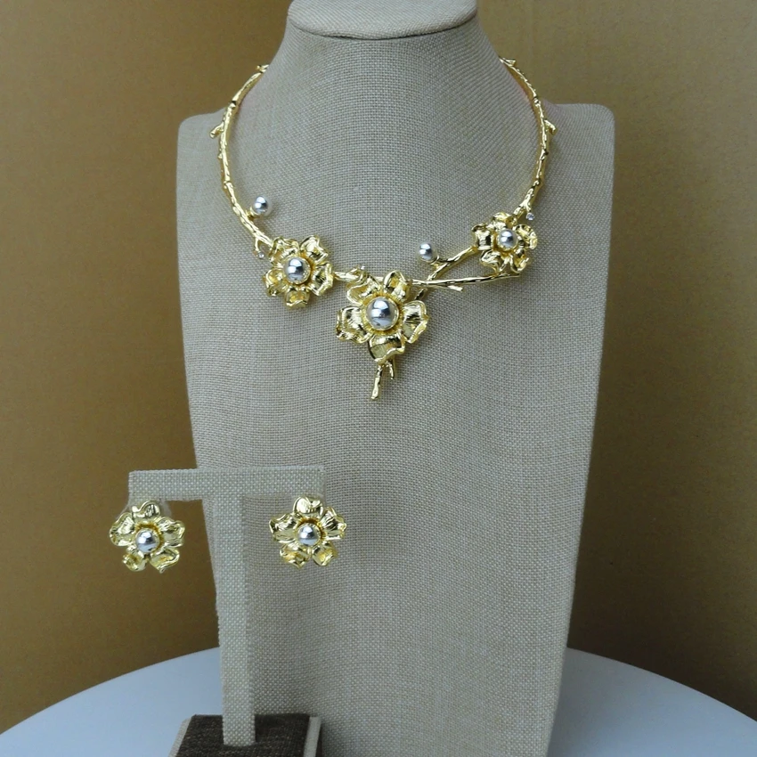 Yuminglai Flowers Design Luxury Dubai Woman Jewelry Set Nigerian African Plated FHK7364 | Украшения и аксессуары