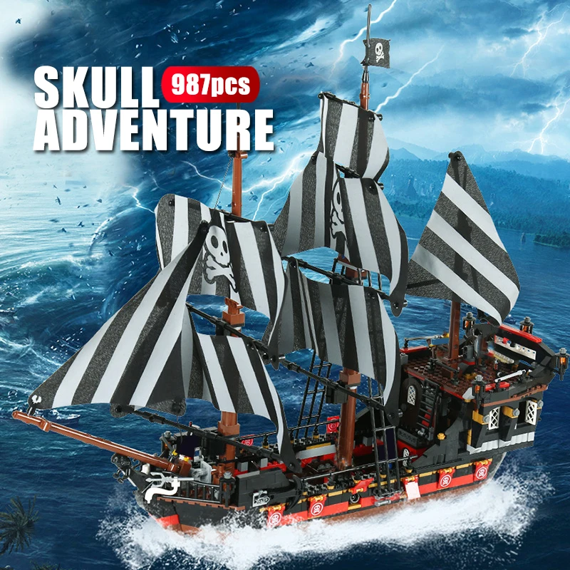 987 pçs montagem navio pirata esqueleto aventura
