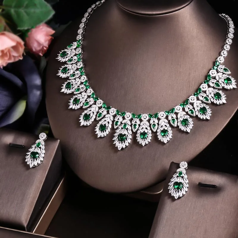 Women's Gold Plated Crystal Zircon Tassel Necklace Earring Ring Jewelry Sets