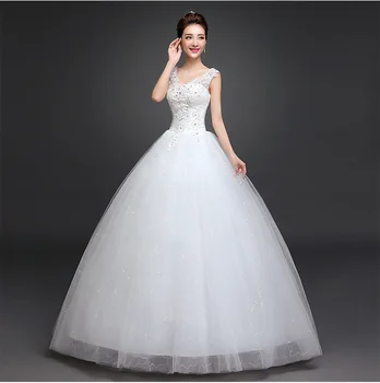 

Vestidos De Novia 2020 New Sexy V Neck Simple Cheap Wedding Dress Lace Sequins Plus Size Floor Length Slim Princess Ball Gown